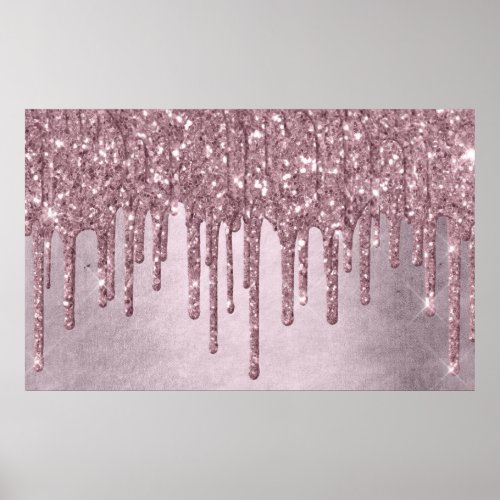 Dripping Mauve Glitter  Dusty Pink Melt Shimmer Poster