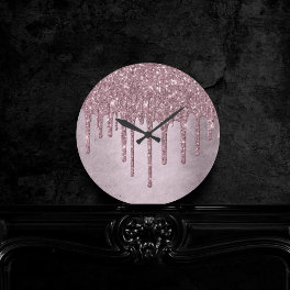 Dripping Mauve Glitter Dusty Pink Melt Shimmer Round Clock