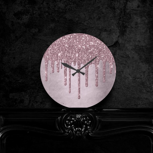 Dripping Mauve Glitter | Dusty Pink Melt Shimmer Round Clock (Creator Uploaded)