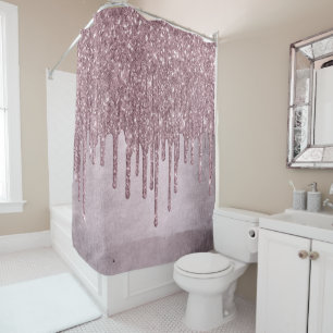 Dripping Mauve Glitter Dusty Pink Melt Shimmer Shower Curtain