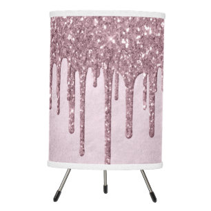 Dripping Mauve Glitter Dusty Pink Melt Shimmer Tripod Lamp