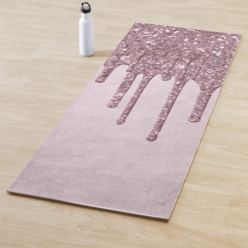Dripping Mauve Glitter  Dusty Pink Melt Shimmer Yoga Mat