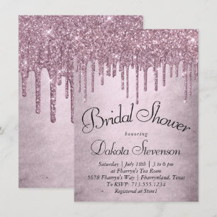 Dripping Mauve Glitter Dusty Pink Melt Shower Invitation