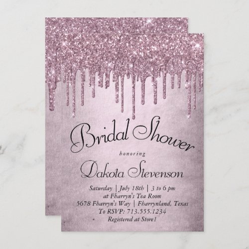 Dripping Mauve Glitter  Dusty Pink Melt Shower Invitation
