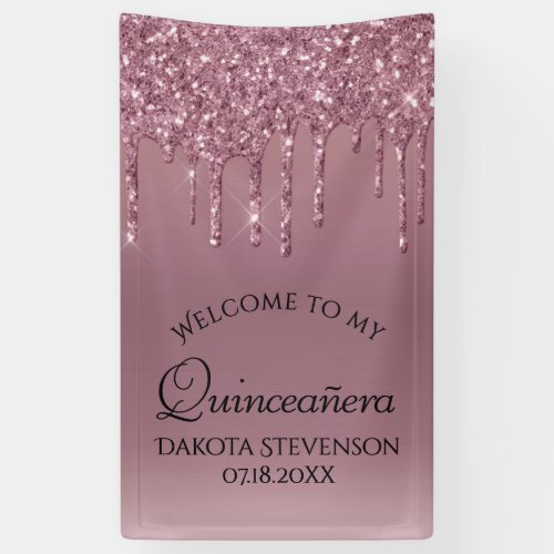 Dripping Mauve Glitter  Dusty Pink Quinceanera Banner