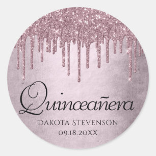 Dripping Mauve Glitter   Dusty Pink Quinceanera Classic Round Sticker
