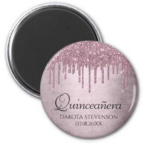 Dripping Mauve Glitter  Dusty Pink Quinceanera Magnet
