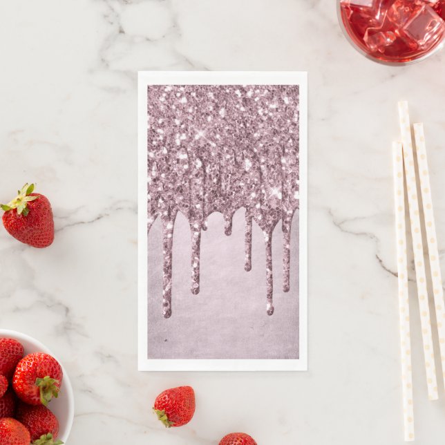 Dripping Mauve Glitter | Dusty Pink Quinceanera Paper Guest Towels (Insitu)
