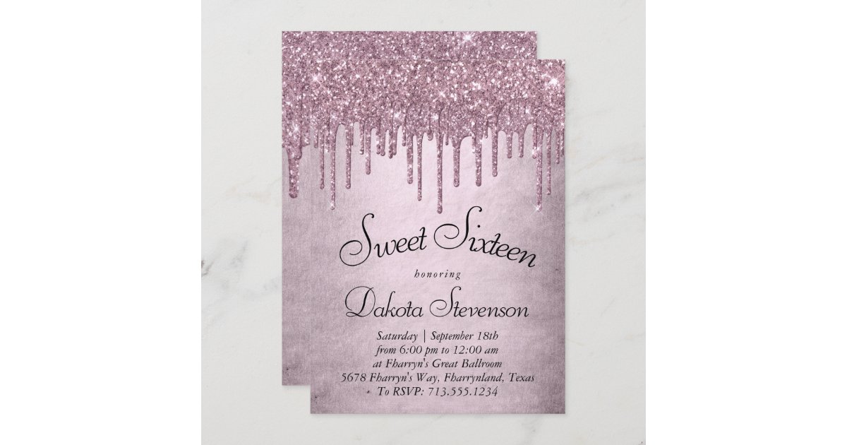 Modern dusty rose gold glitter ombre Sweet 16 Invitation, Zazzle