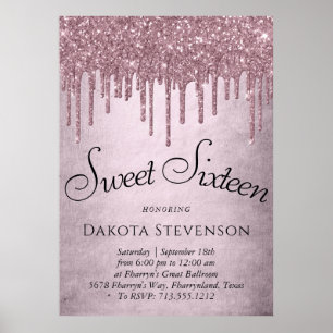 Dripping Mauve Glitter Dusty Pink Sweet Sixteen Poster