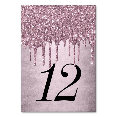 Dripping Mauve Glitter  Dusty Pink Sweet Sixteen Table Number