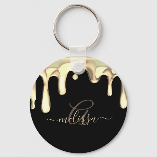 Dripping Metal Gold Monogram Black Elegant Keychain