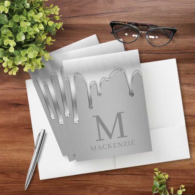 Dripping Metallic Chrome Monogram Pocket Folder (Dripping Metallic Chrome Monogram Pocket Folder)