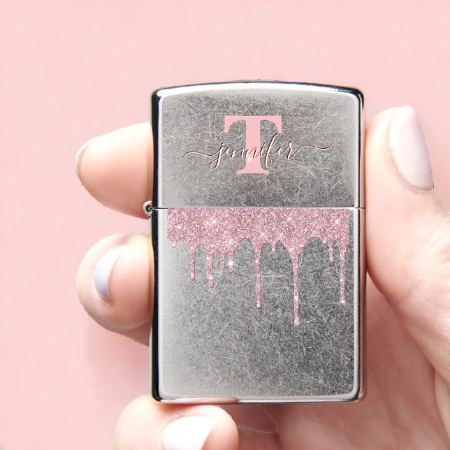 Dripping Metallic Rose Gold Glitter Monogram Zippo Lighter (Creator Uploaded)