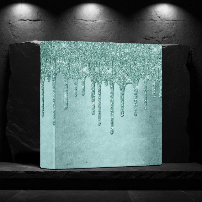 Dripping Mint Glitter | Aqua Green Seafoam Custom 3 Ring Binder (Creator Uploaded)