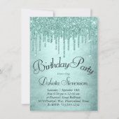 Dripping Mint Glitter | Aqua Teal Melting Birthday Invitation (Front)