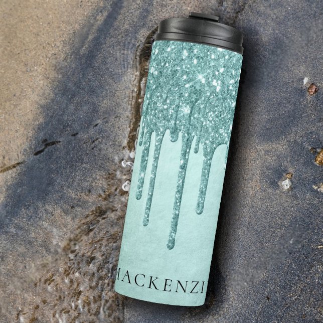 Dripping Mint Glitter | Aqua Teal Melting Monogram Thermal Tumbler (Creator Uploaded)