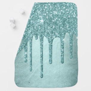 Dripping Mint Glitter Aqua Teal Melting Pour Baby Blanket