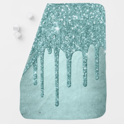 Dripping Mint Glitter  Aqua Teal Melting Pour Baby Blanket
