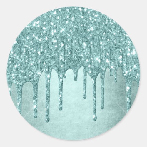 Dripping Mint Glitter  Aqua Teal Melting Pour Classic Round Sticker