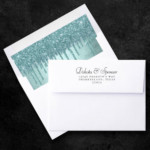 Dripping Mint Glitter   Aqua Teal Melting Pour Envelope Liner