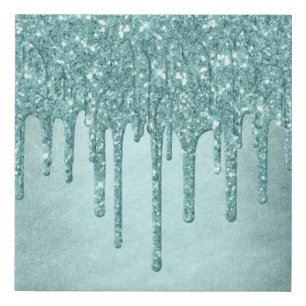 Dripping Mint Glitter Aqua Teal Melting Pour Faux Canvas Print