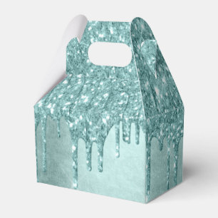 Dripping Mint Glitter   Aqua Teal Melting Pour Favor Boxes