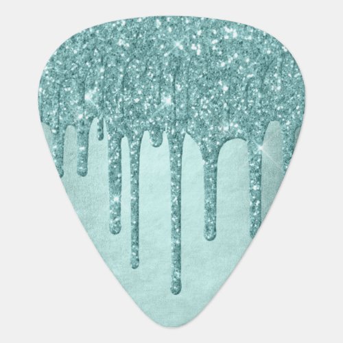 Dripping Mint Glitter  Aqua Teal Melting Pour Guitar Pick