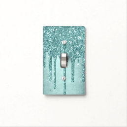Dripping Mint Glitter | Aqua Teal Melting Pour Light Switch Cover