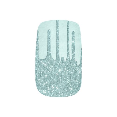 Dripping Mint Glitter  Aqua Teal Melting Pour Minx Nail Art