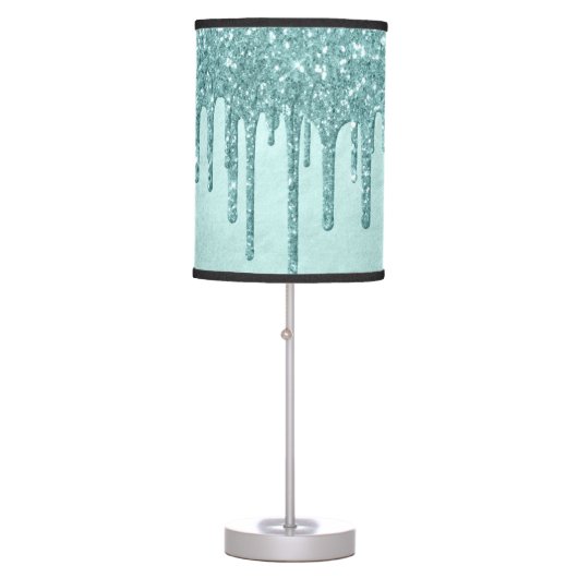 Dripping Mint Glitter | Aqua Teal Melting Pour Table Lamp (Front)