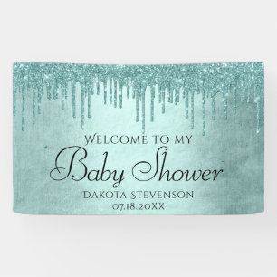 Dripping Mint Glitter Aqua Teal Melting Shower Banner