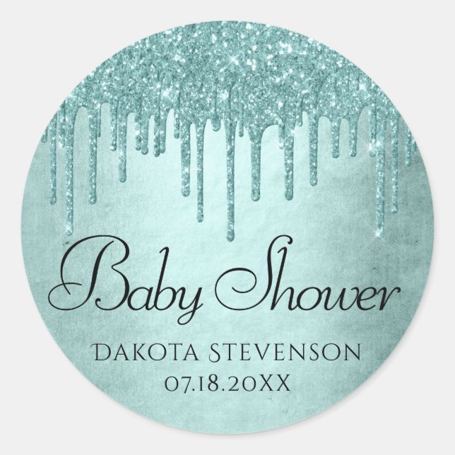 Dripping Mint Glitter | Aqua Teal Melting Shower Classic Round Sticker (Front)