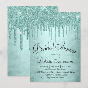Dripping Mint Glitter Aqua Teal Melting Shower Invitation