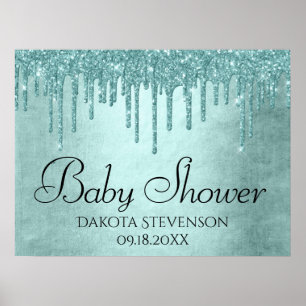 Dripping Mint Glitter Aqua Teal Melting Shower Poster