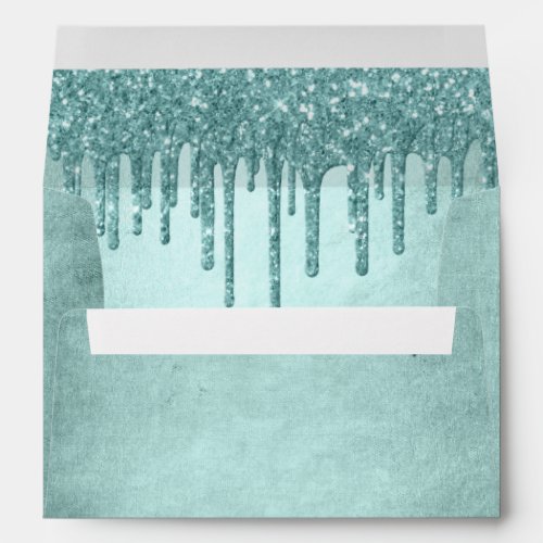 Dripping Mint Glitter  Aqua Teal Return Address Envelope