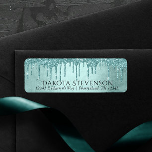 Dripping Mint Glitter Aqua Teal Sparkle Address Label