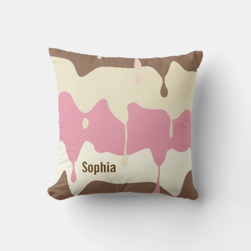 Dripping Neapolitan Ice Cream Personalized Throw Pillow