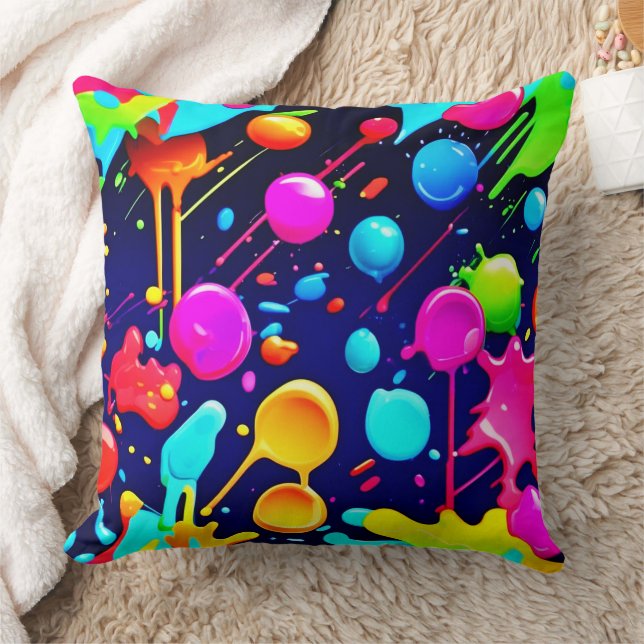 Dripping Neon Ink Aesthetic Throw Pillow (Blanket)