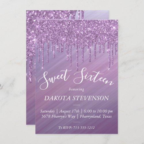 Dripping Ombre Sweet 16  Purple Gradient Slime Invitation