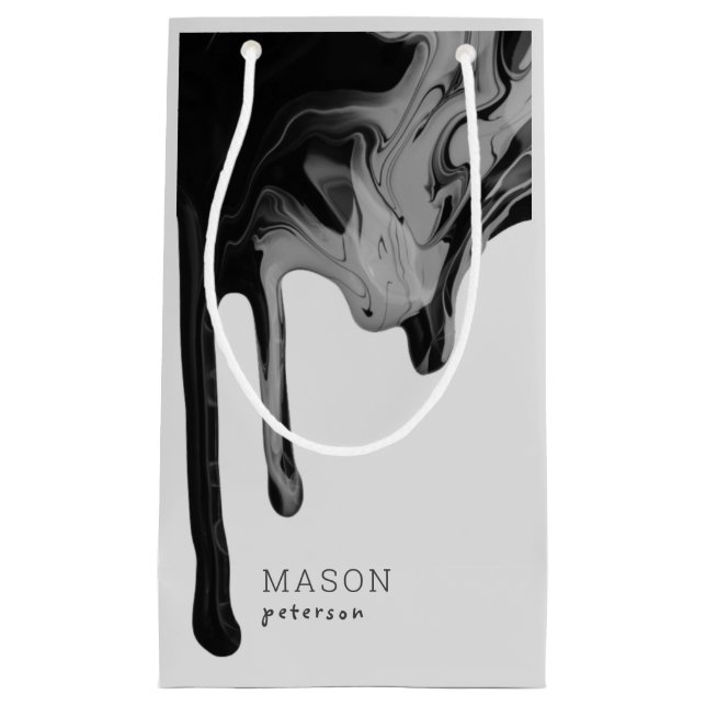 Dripping paint Abstract Seamless Black And Gray Small Gift Bag (Front)