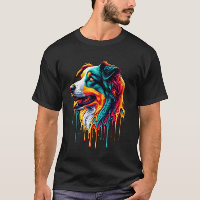 Dripping Paint Art Border Collie T-Shirt (Front)