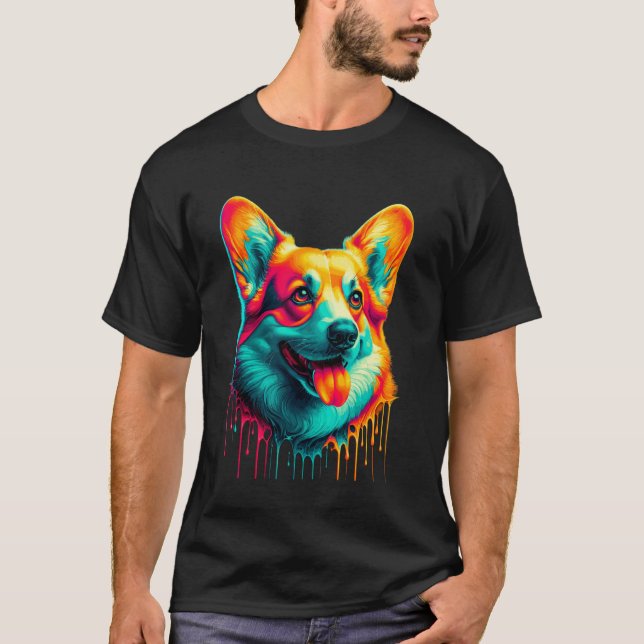 Dripping Paint Art Cardigan Welsh Corgi Corgis T-Shirt (Front)