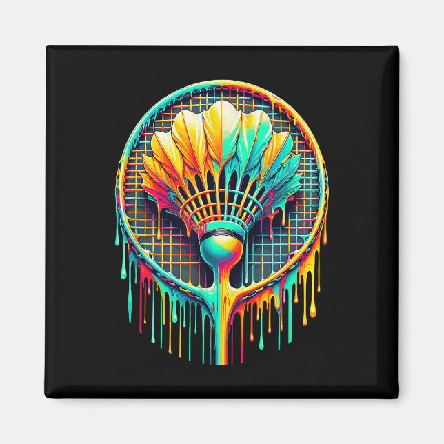 Dripping Paint Badminton Player Shuttle Racket  Magnet (Front)