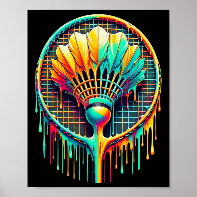 Dripping Paint Badminton Player Shuttle Racket  Poster (Front)