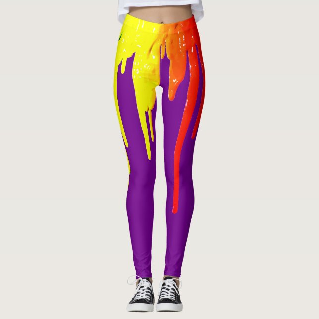 Dripping paint palette, purple, rainbow colors leggings (Front)