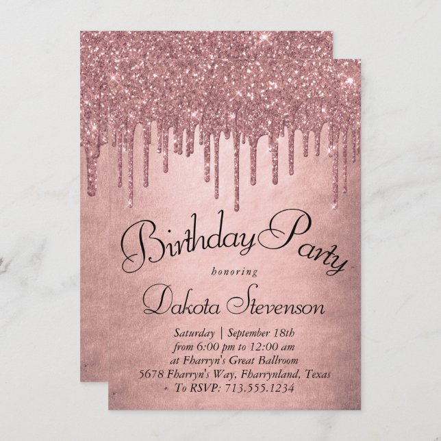 Dripping Peach Glitter | Terra Cotta Birthday Invitation (Front/Back)