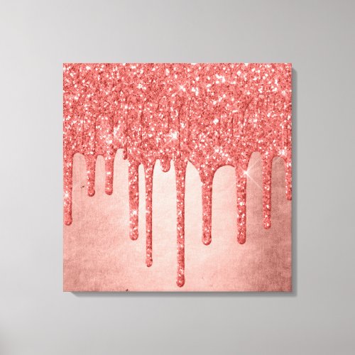 Dripping Peach Glitter  Terra Cotta Coral Orange Canvas Print