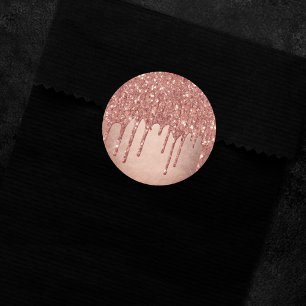 Dripping Peach Glitter Terra Cotta Coral Orange Classic Round Sticker