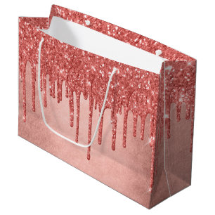 Dripping Peach Glitter   Terra Cotta Coral Orange Large Gift Bag